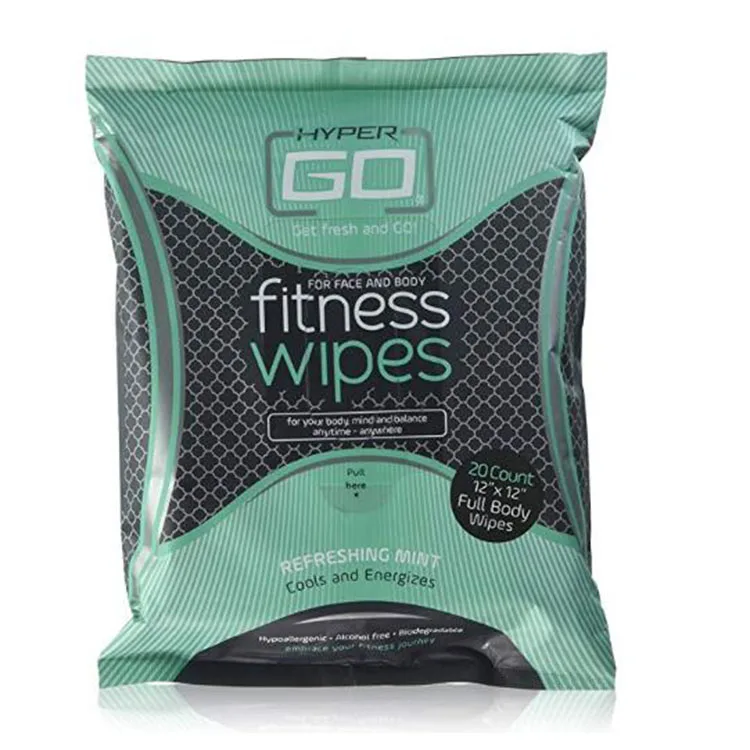 Влажные салфетки для фитнеса, влажные салфетки для всего тела, освежающий аромат мяты, гипоаллергенные все натуральные ингредиенты