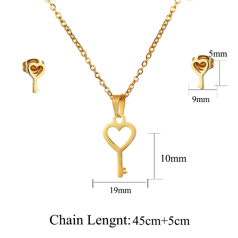 Baoyan cheap gold 18k gold lacie heart jewelry fashion love key necklace set for women