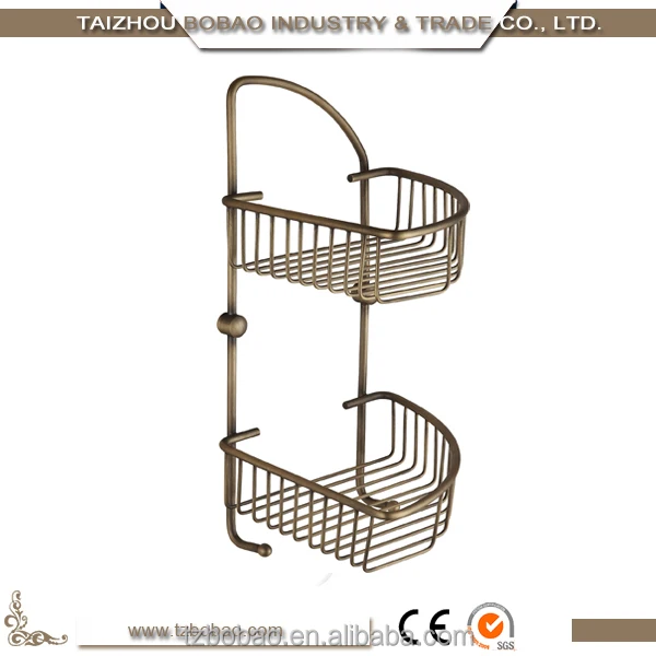 2016 Высочайшее Качество Стене Висит Розовое Золото Двойной Уровня Полки Корзина для Ванной Комнаты