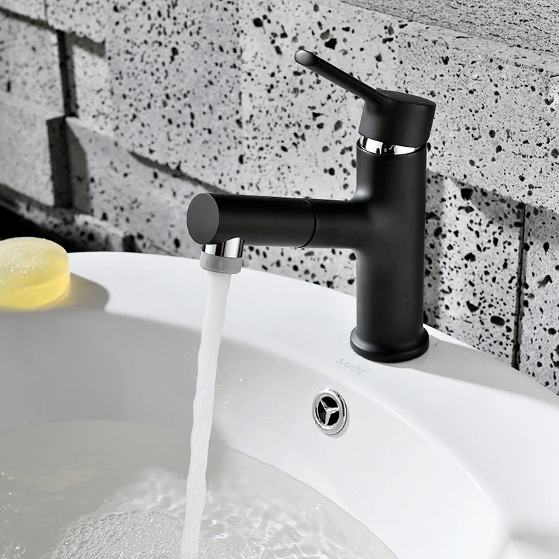 FLG Newest sanitary ware Basin Mixer zwarte kraan pull out Bathroom basin faucet with Two kinds of water outlet function