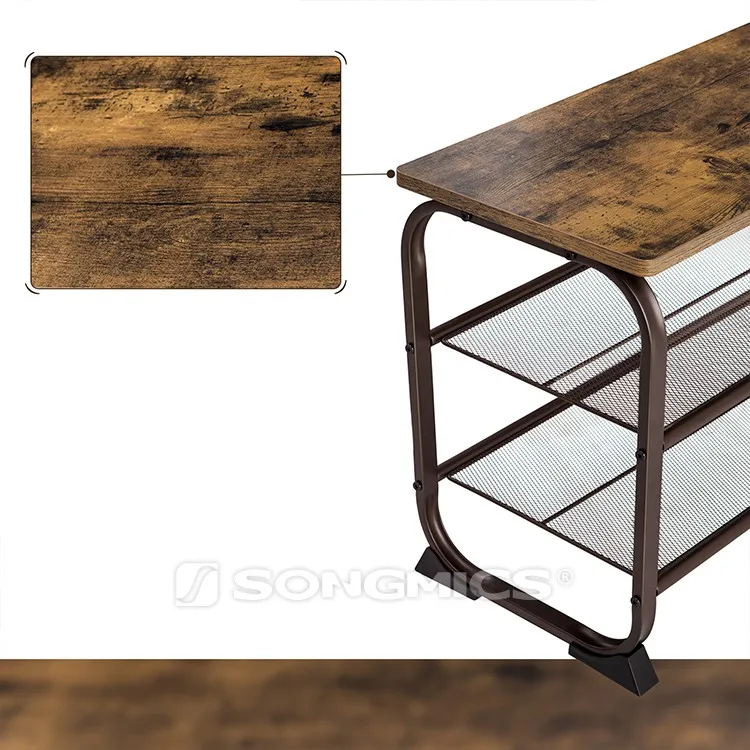 SONGMICS Vintage Shoe Bench Rack, 3-Tier Shoe Storage Shelf for Entryway Hallway, Wood Look Accent Furniture entrance hall bench