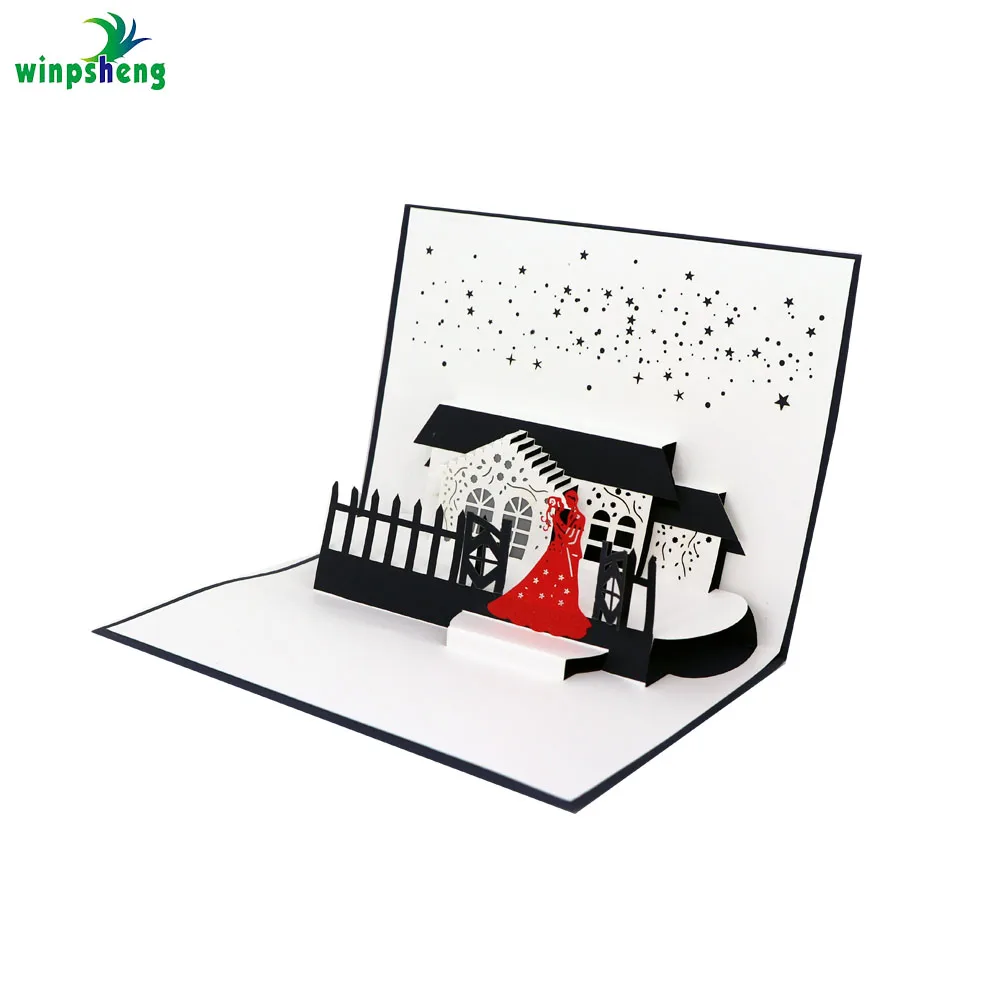 Customized 3d pop up laser cut wedding invitation card valentines day gifts