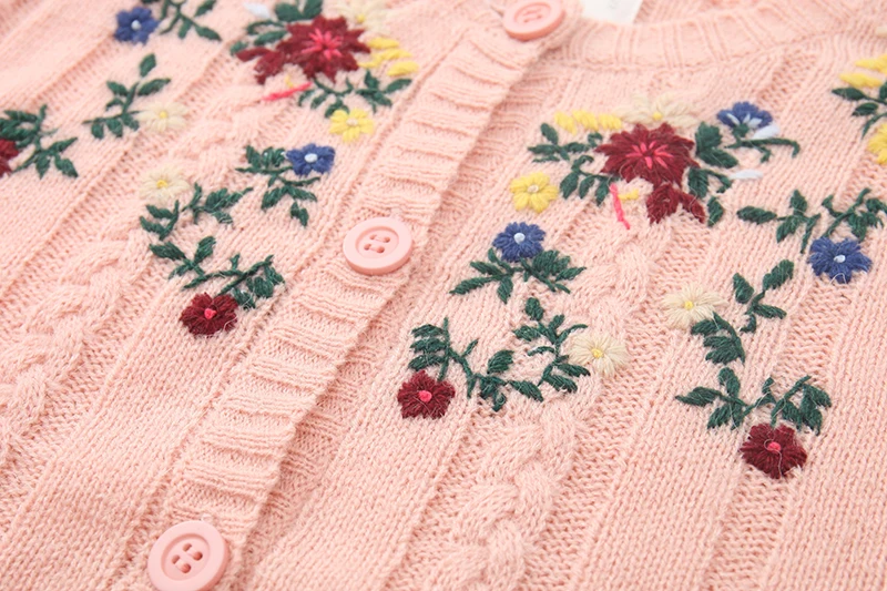 Oversized Long Cable Knit Cardigan Embroidered Alpaca Sweaters Women