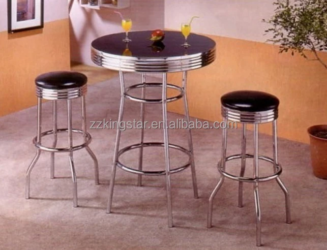 
Chrome home kitchen bar furniture round pub table and bar stools set 