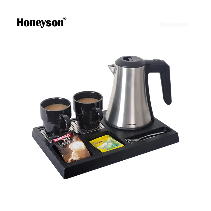 Honeyson hotel room electric water kettle with tray set 0.6 lt