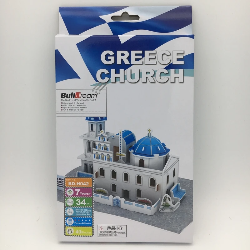 Deluxe 3D Puzzle - Greece Church Paper EPS Building Model - DIY Toy
