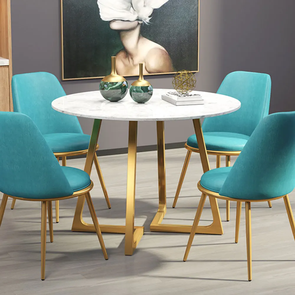 
Golden metal base marble round dining table white marble top gold leg round coffee dining table customized 