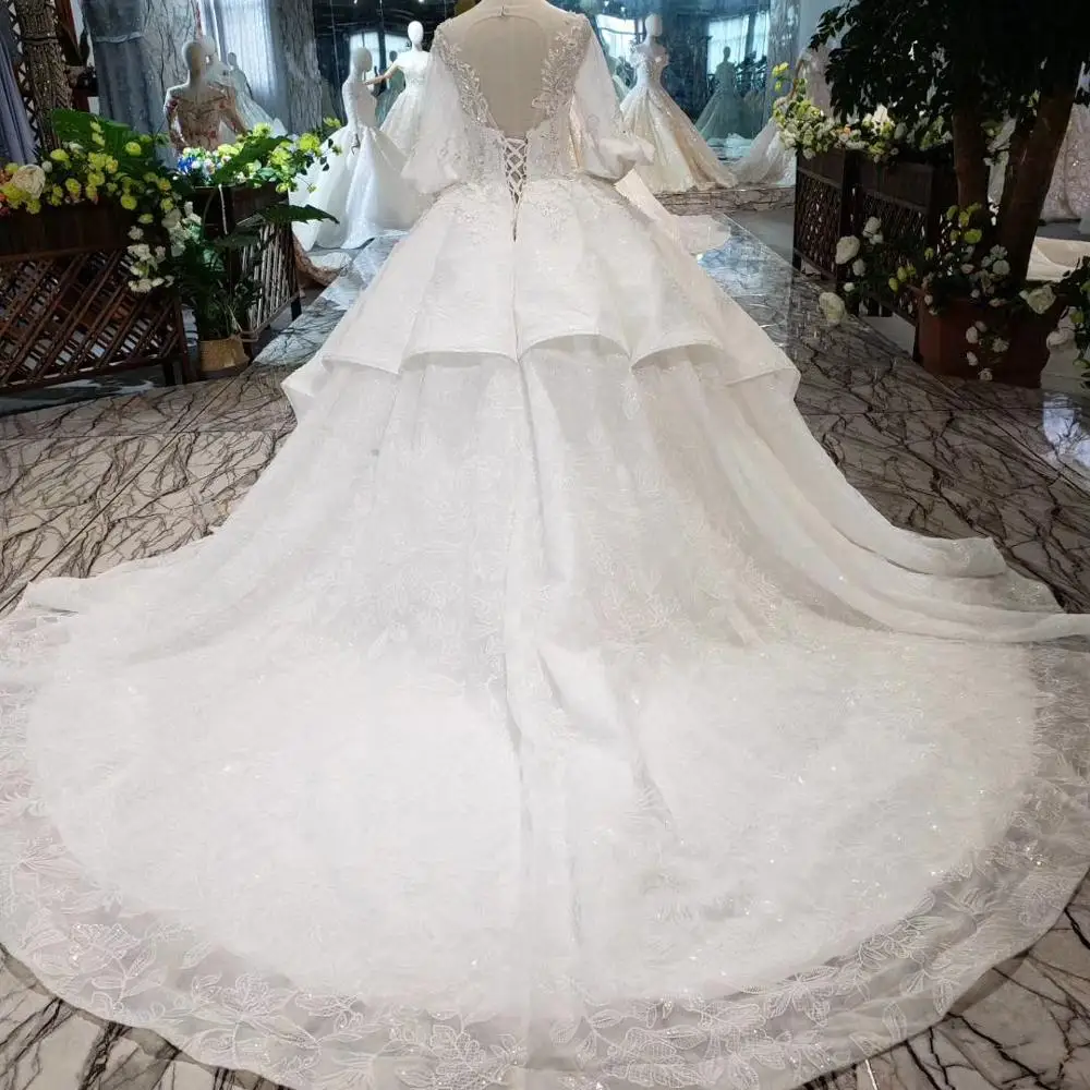HTL269 Jancember wedding dress bridal gown long sleeve fashion dress for bride puff girl custom made wedding gown