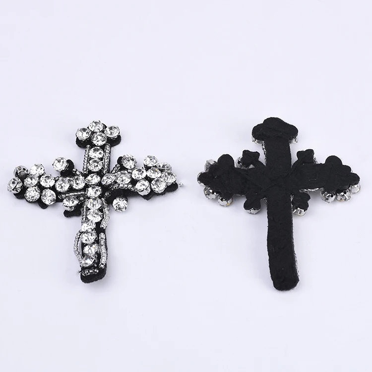 Yongze Fashion Clothing DIY Accessories Big White Rhinestone Beaded Cross Embroidery Patch