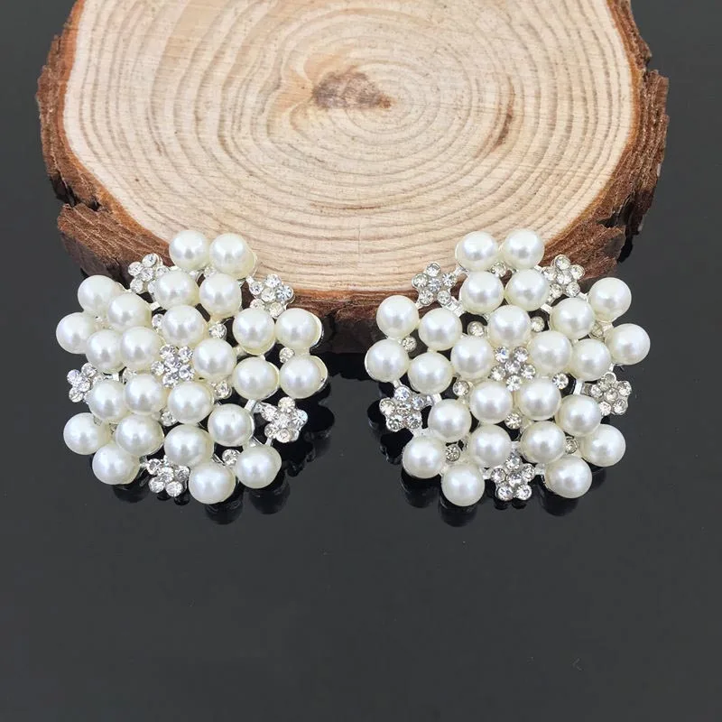 Wholesale 33mm Flatback Rhinestone Button With Pearl For Hair Flower Wedding Embellishment Pearl Button JM019