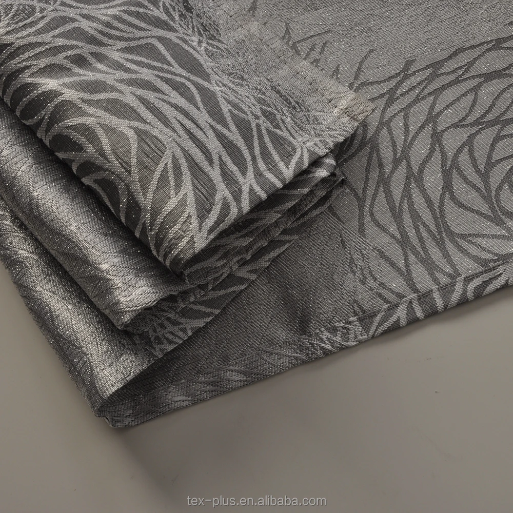 wholesale luxury hotel and living room design royal silver metallic line gray jacquard curtains
