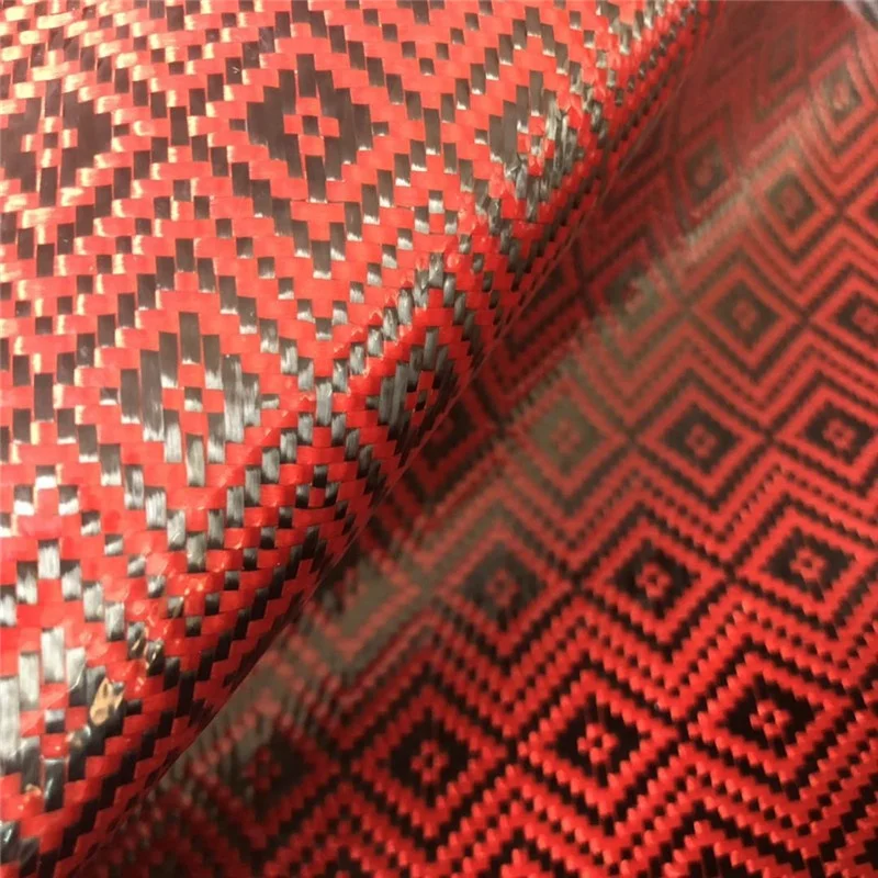 high strength professional pu coated colored jacquard red carbon aramid hybrid fiber cloth rolls price for sale cheap