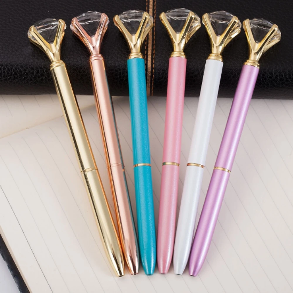 Gold Crystal Diamond Pen promotional gift ball pen Shiny Metal Ball Pens for School Office 10 Different Colors With 10 Gift bags