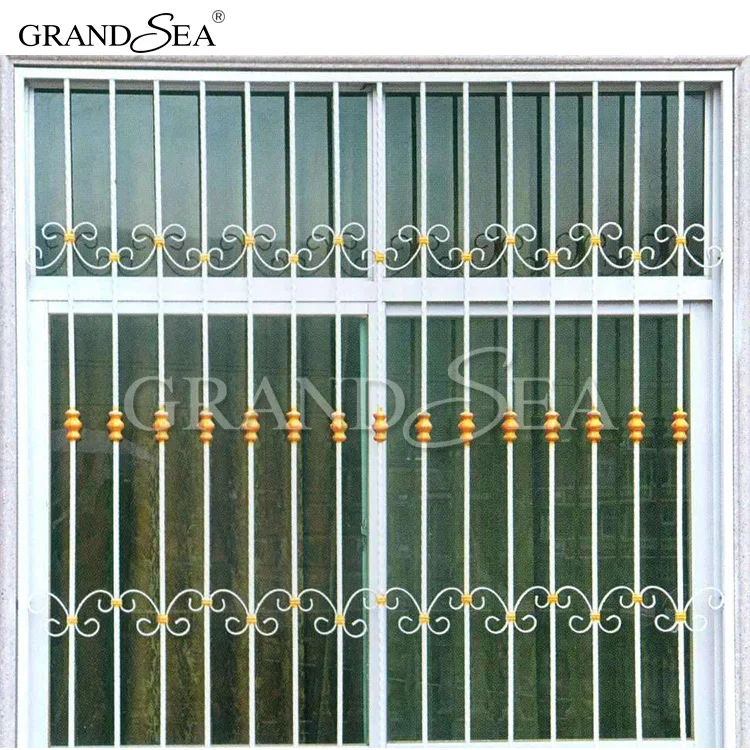 Residential used aluminum glass window with stainless steel grill design burglar proof