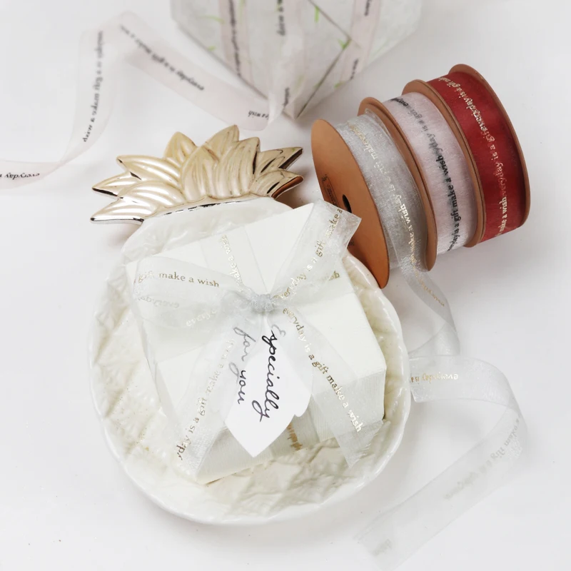 
Premium sheer matte organza gift wired ribbon roll 
