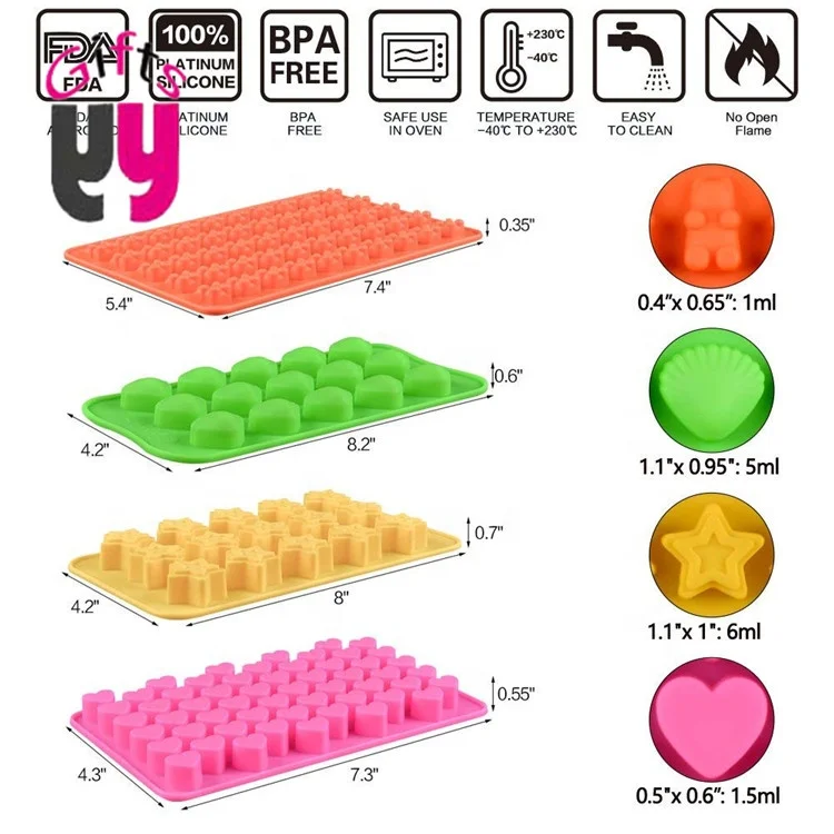 3D Bear Silicone Candy Gummy Mold 50 Cavity Gummy Mold with Dropper