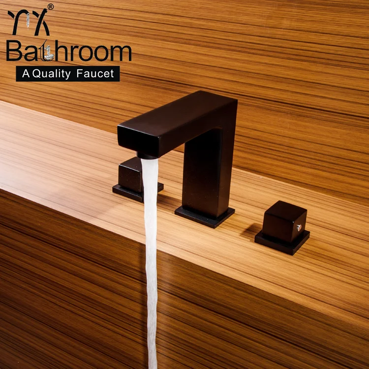 
Square columns Long neck faucet Deck mounted dual handle with three hole matte black Basin bathtub dual-use faucet 