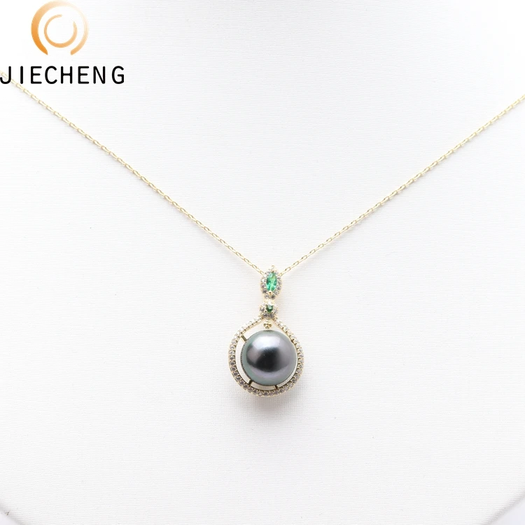 10-11mm AAA black Tahiti pearl natural cultured simple gold pendant design 925 sterling silver pearl pendant necklace