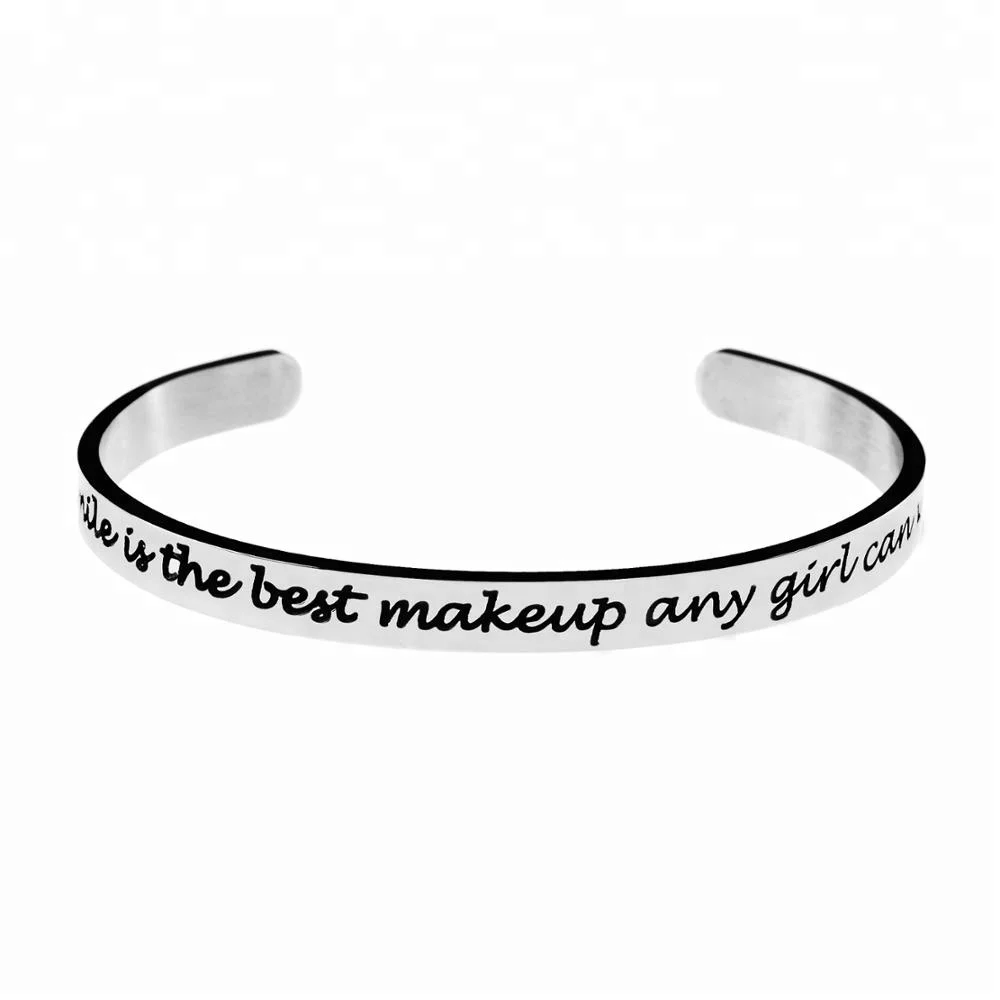 Stainless Steel Silver Cuff Engrave Bangle Bracelet for Ladies Inspiration Jewelry