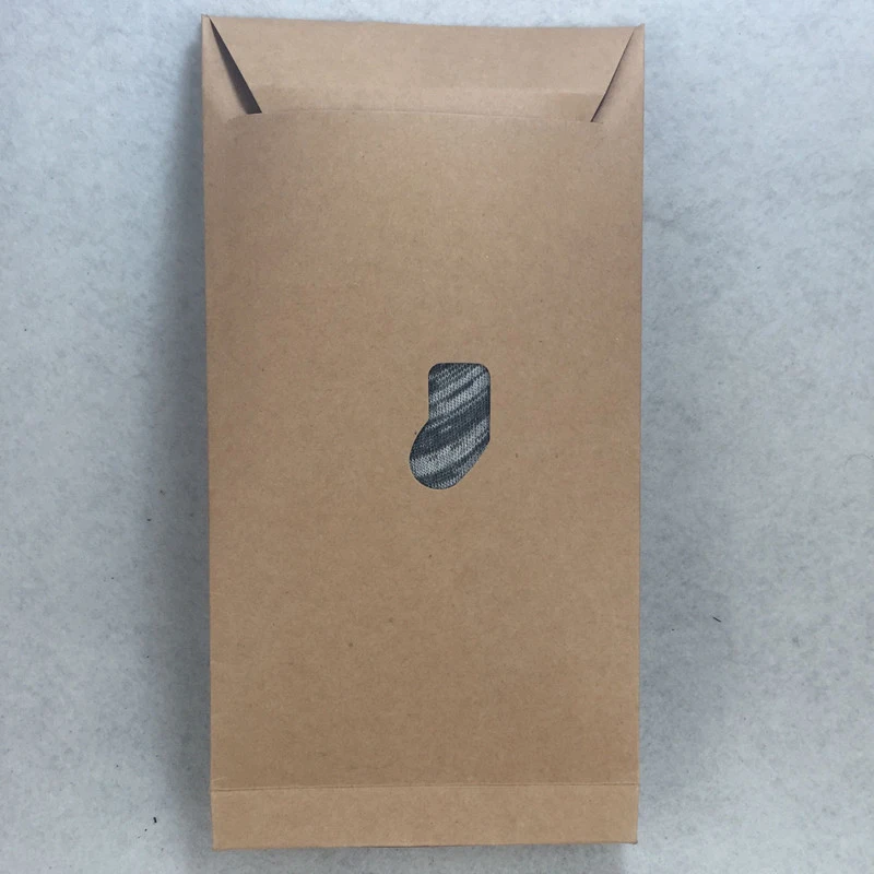Biodegradable kraft paper standup envelope with die cut window Custom logo wholesale sport socks packaging box