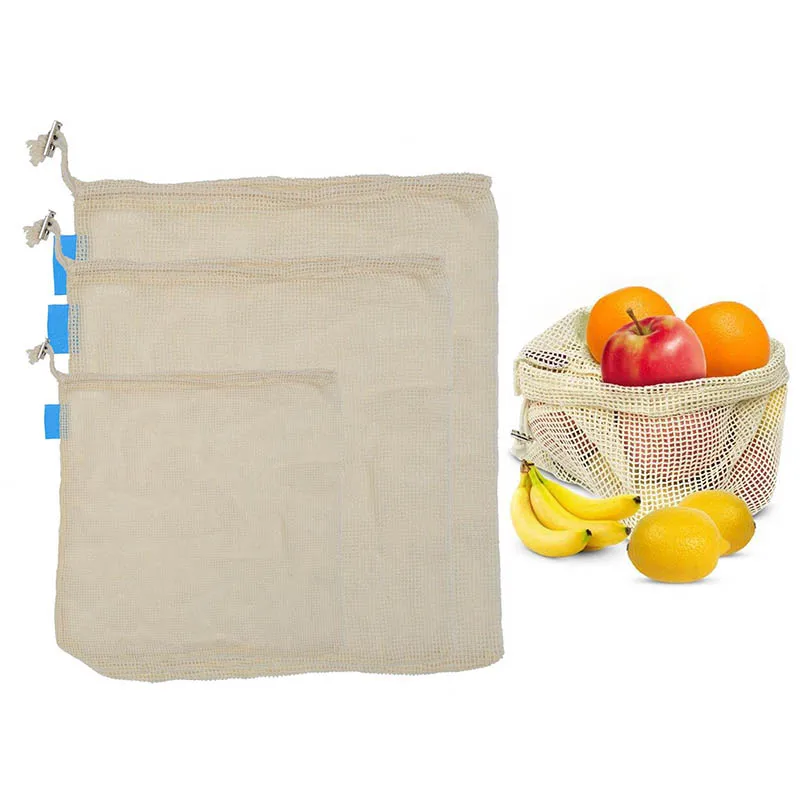 Hot selling Eco friendly Food Grade Reusable Grocery Cotton Mesh Bag with 100% Organic Cotton cotton mesh pouch