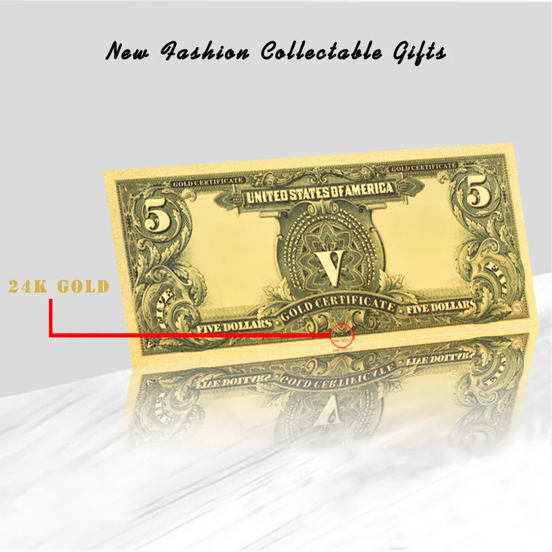 American Five Dollars Banknote 24k Gold Plated Forgery Paper Money Colorful Banknote