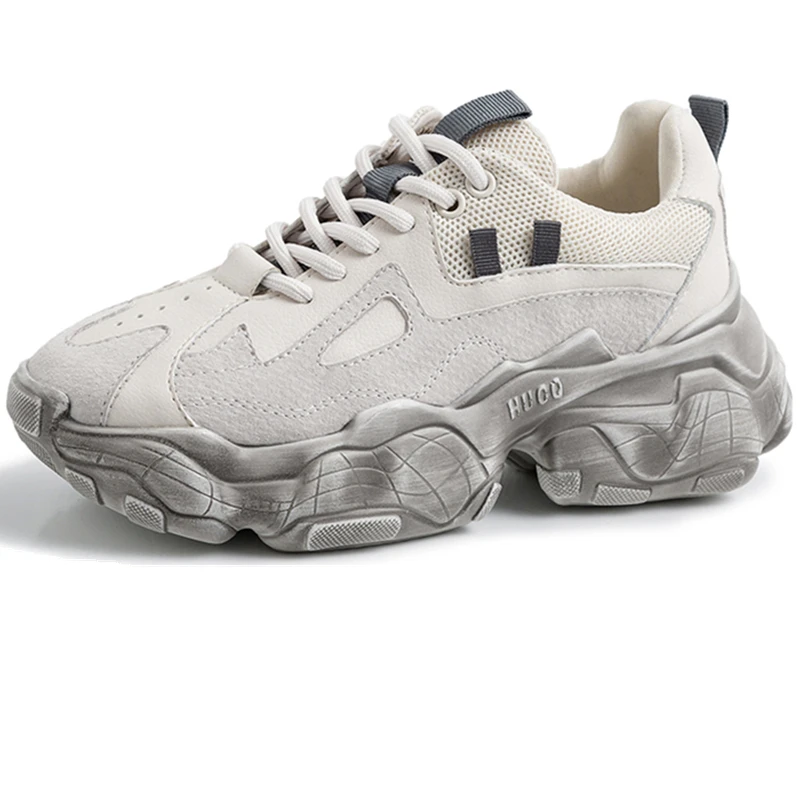 Дропшиппинг изготовленным на заказ логосом модная женская обувь из натуральной кожи с не сужающимся книзу массивным спортивная обувь; Весенняя женская обувь на платформе; Повседневная женская обувь