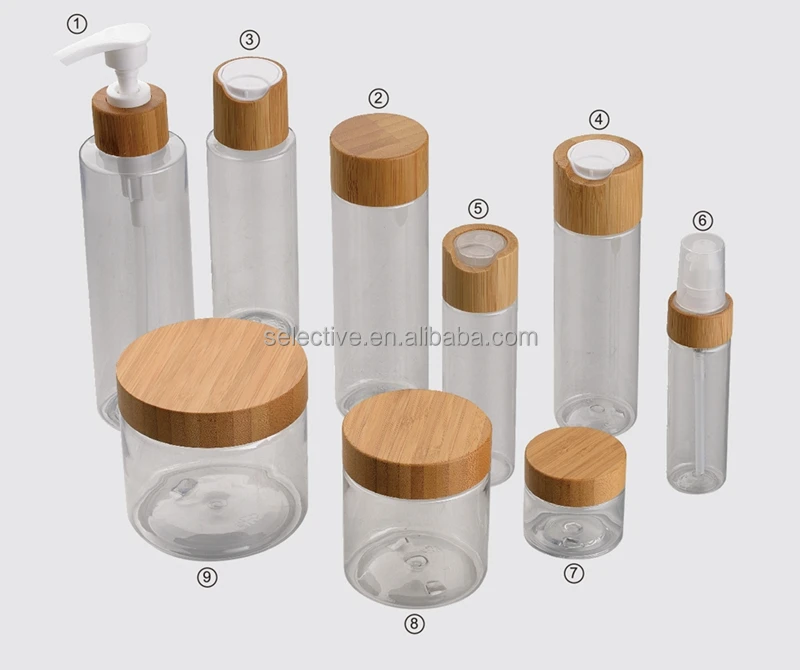 Ясно, пэт-бутылки и банки с бамбуковой насос бамбука диск верхняя крышка винт бамбука крышка бамбук косметические баночки