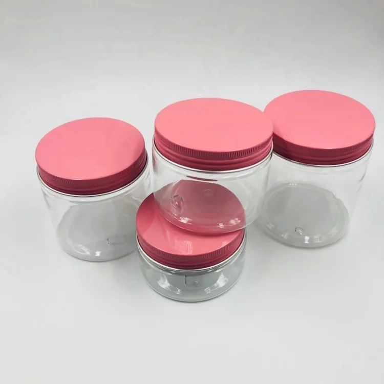 100g 150g 200g 250g 4oz clear plastic food grade cream jar with pink aluminum cap