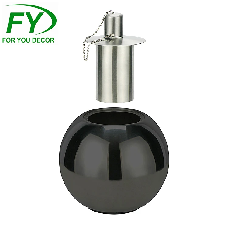 
Factory wholesale custom ceramic round ball shape decorative kerosene oil lamp 