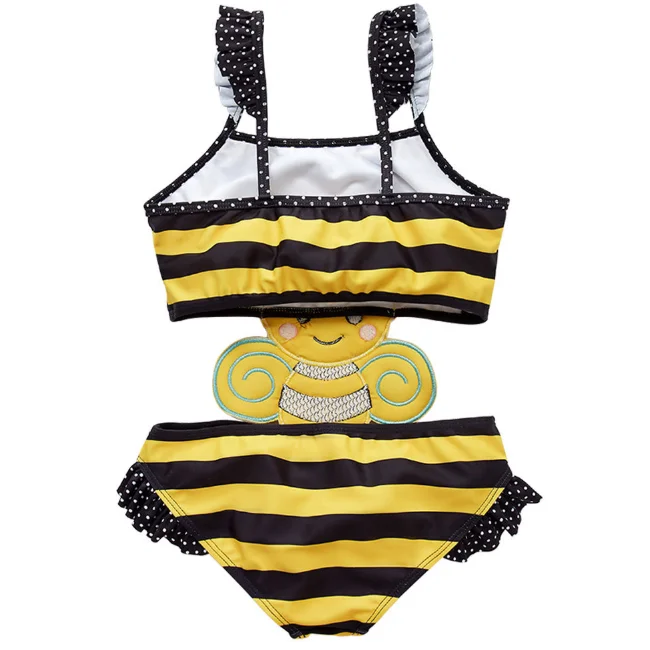 
PHB 51093 cute bee design yellow color baby girl swimwear one piece 