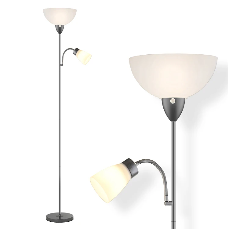 Industrial Floor Lamp Dimmable Standing lamp with Adjustable Reading Lamp, Energy-Saving LED Bulbs, Floor Lamp for Living Room