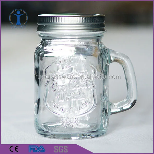 China Factory Manufacturer 4oz Small Size Customized Logo Print Glass Mason Jar With Handle