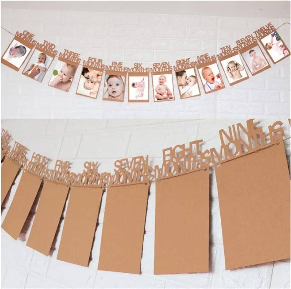 baby shower photo frame  Photo Banner Baby Girl Boy First Birthday Party Decorations Baby Photo Frame Party Home Decor