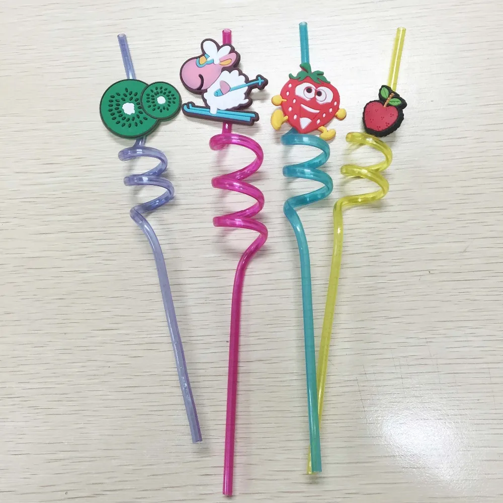 wholesale eco friendly cartoon PVC decorative drinking straws curly straws