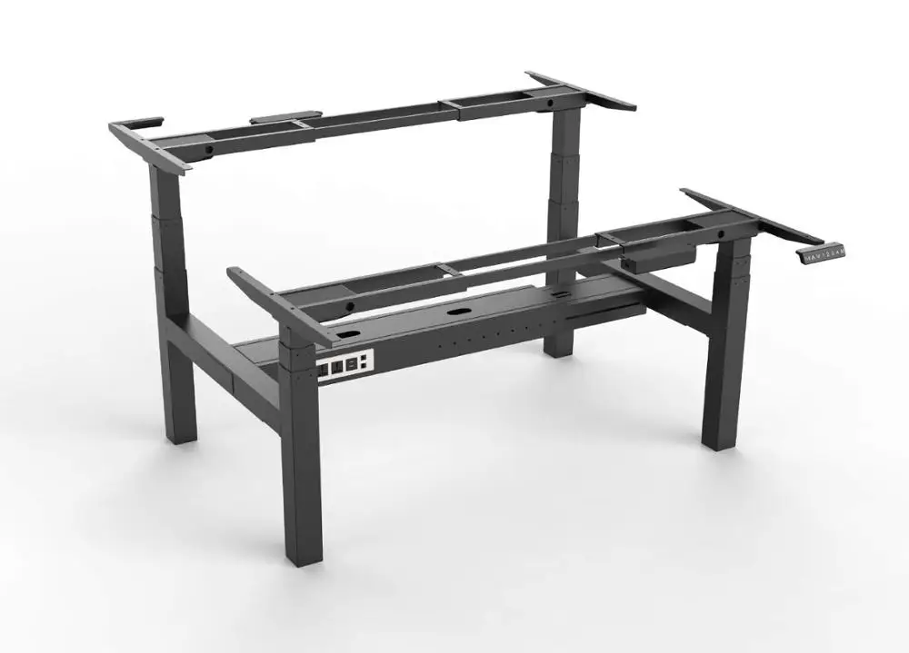 Office Desk 2 People Electric Height Adjustable Back To Back Sit Stand Desk With Cable Tray