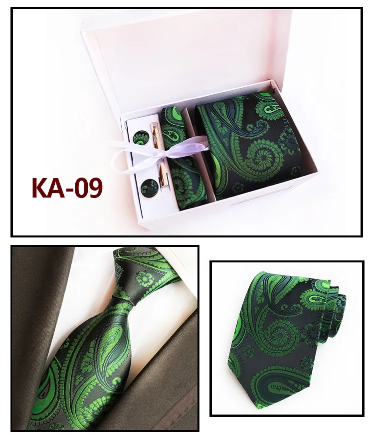 Wholesale Mens silk tie pocket square cufflinks tie clip gift set with gift box