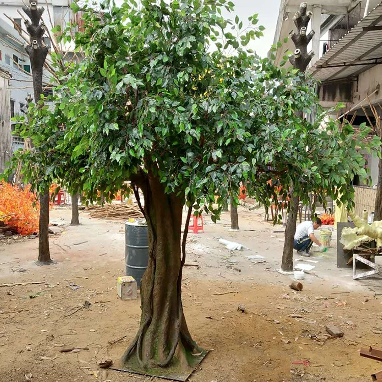 China Manufacturer Outdoor Large High Quality Fiberglass Artificial Evergreen Ficus Tree