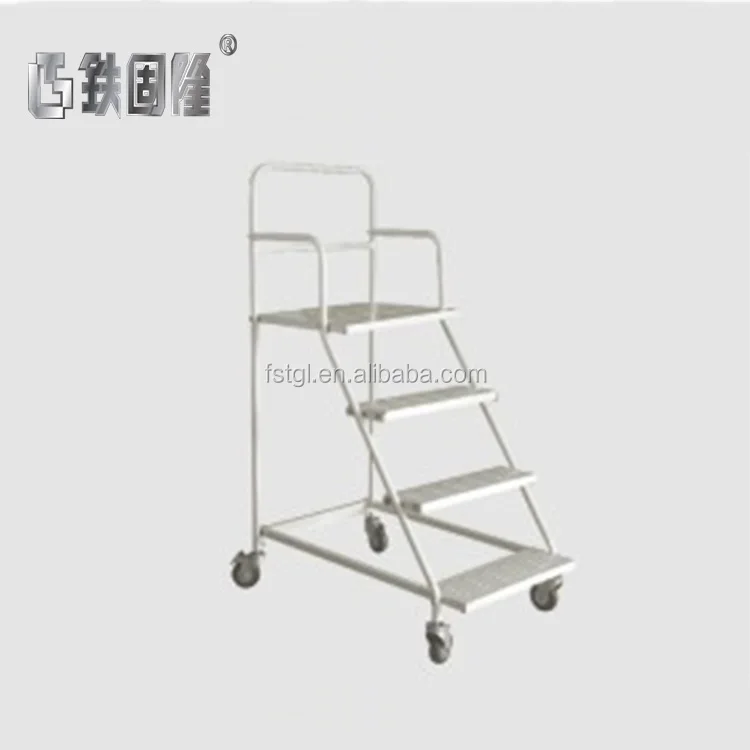 Foldable Climbing Ladder Trolley Cart Tools High Quality Warehouse Stainless Steel Easy Folding Platform Four-wheel TGL114-12