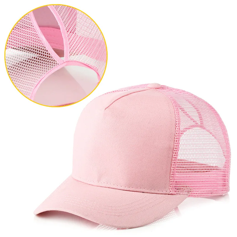 2019 Hot Sale 5 panels backless hair cute trucker mesh cap for ladies