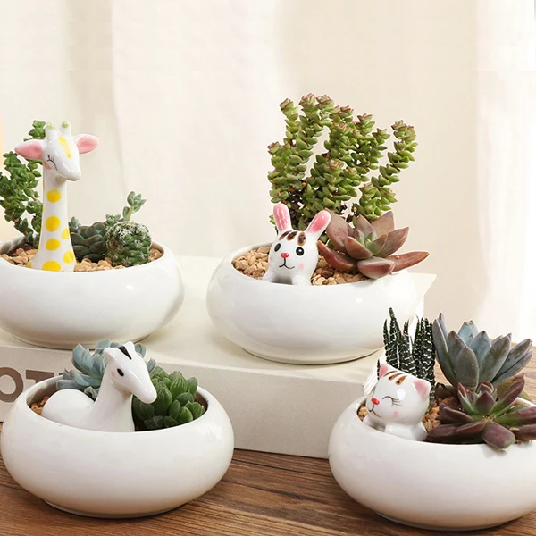 Ceramic Flower Pot with Animal Decoration
