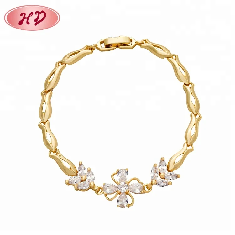 New Products 2022 Custom Turkish Luxury 18K Gold Bracelet With White Zircon