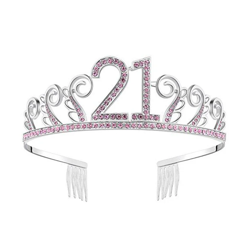 2018 new 21st bride crown fashion crystal pink queen birthday crown 20th 40th 50th 60th 70th 80th