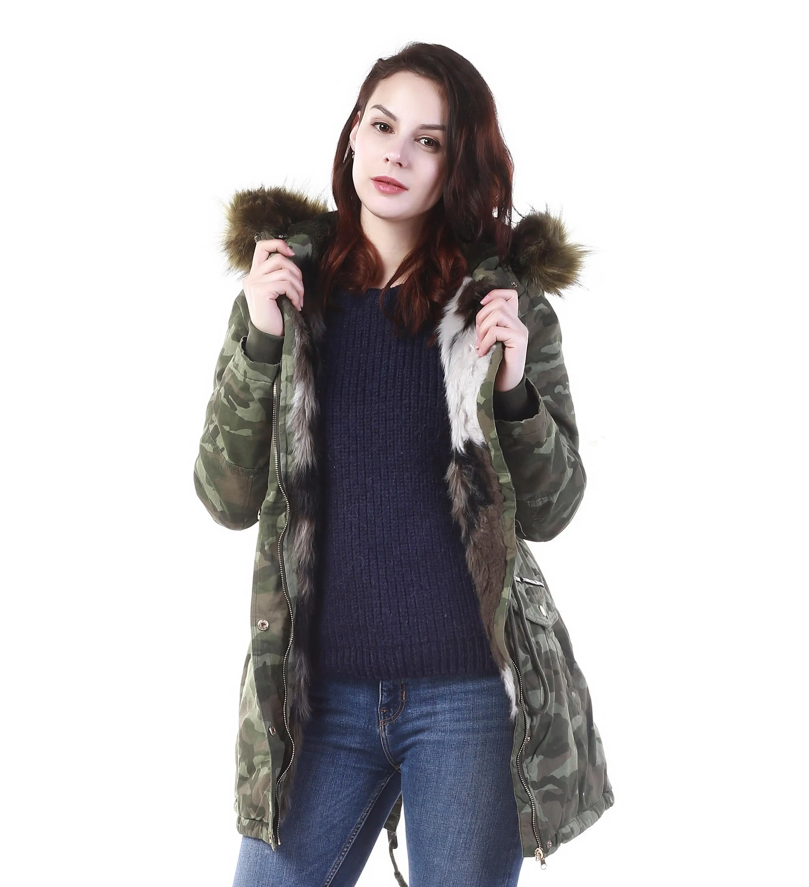 Fashion New Design Winter Casual Hooded Green Camouflage Ladies Padded Jacket Parka Women Quilted Coat