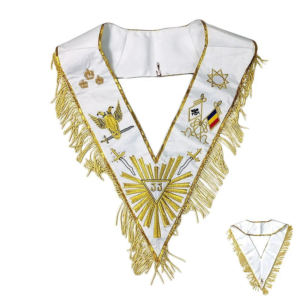 
Tassel Scottish Rite 33rd Degree The Freemason Regalia Masonic Charms Embroidered V shape Chain Collar 