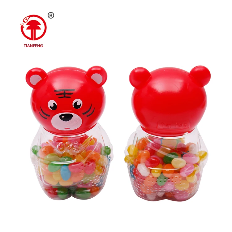 Promotional china candies jelly beans tiger shaped candy and jelly sweet gummy jelly beans bottle packing