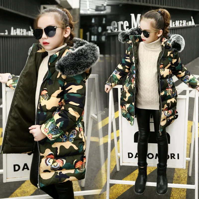 Hao Baby  Girls Cotton Coat Long Section 2022 New Children Down Cotton Padded Big Boy Thick Coat Kid Girl Winter Cotton Jacket