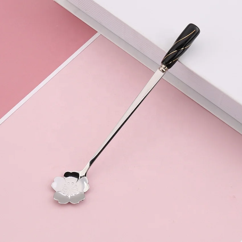 Ceramic handle Mug flower milk/tea/ coffee stirring spoon Golden Cherry rose spoon flower gift spoon