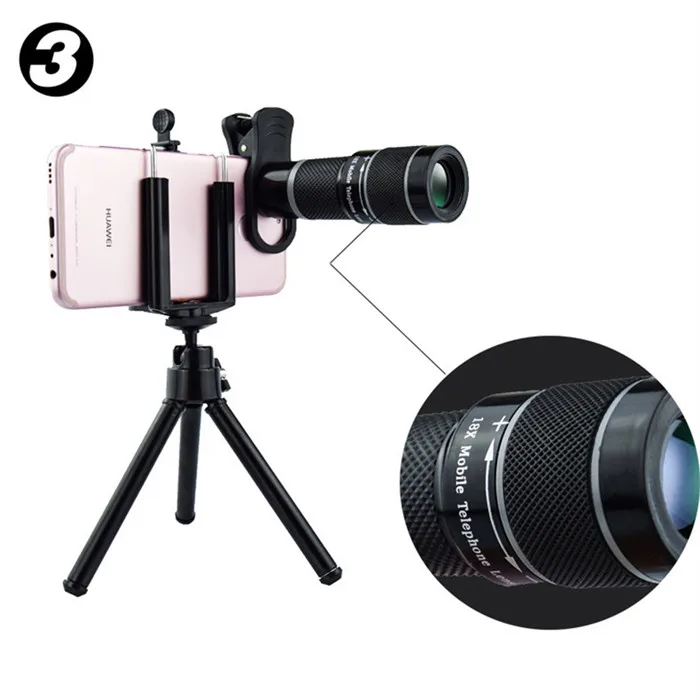 New arrival oem logo mobile phone telescope 18x zoom lens with phone holder for smartphone