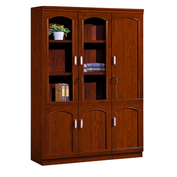 Factory Outlet Classic Wooden Office Furniture Filing Cabinet Bookcase With Glass Door And Lock Bookshelf